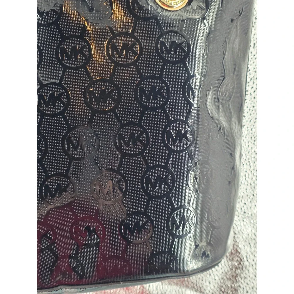 Michael Kors MK Black Patent Leather Tote Shoulder Bag Medium EUC!‎